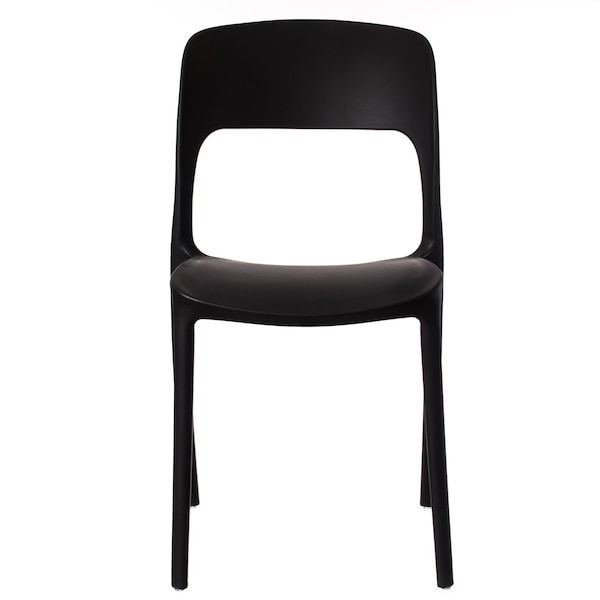 Modern Plastic Outdoor Dining Chair With Open Curved Back, Black, PK 4